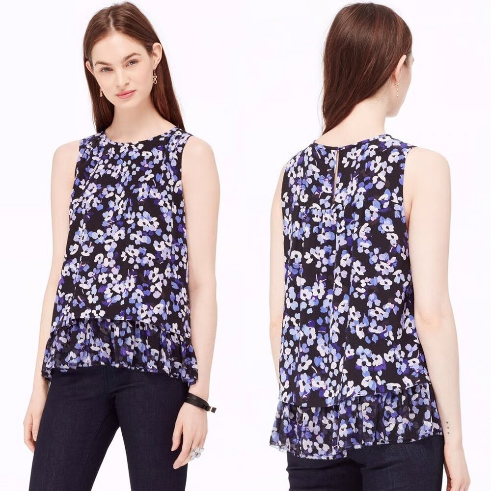 Kate Spade Black Hydrangea Top XS